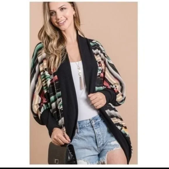MULTICOLOR AZTEC PRINT OPEN CARDIGAN W/DOLMAN SLEEVES-NEW - Picture 6 of 8